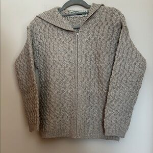 Aran Crafts Ireland 100% Merino Wool Zip Up Cable Knit Hooded Sweater size S